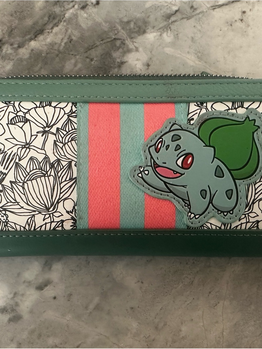 Pokemon Wallet Teal Pink Coral Green Stripe Floral - Picture 3 of 14